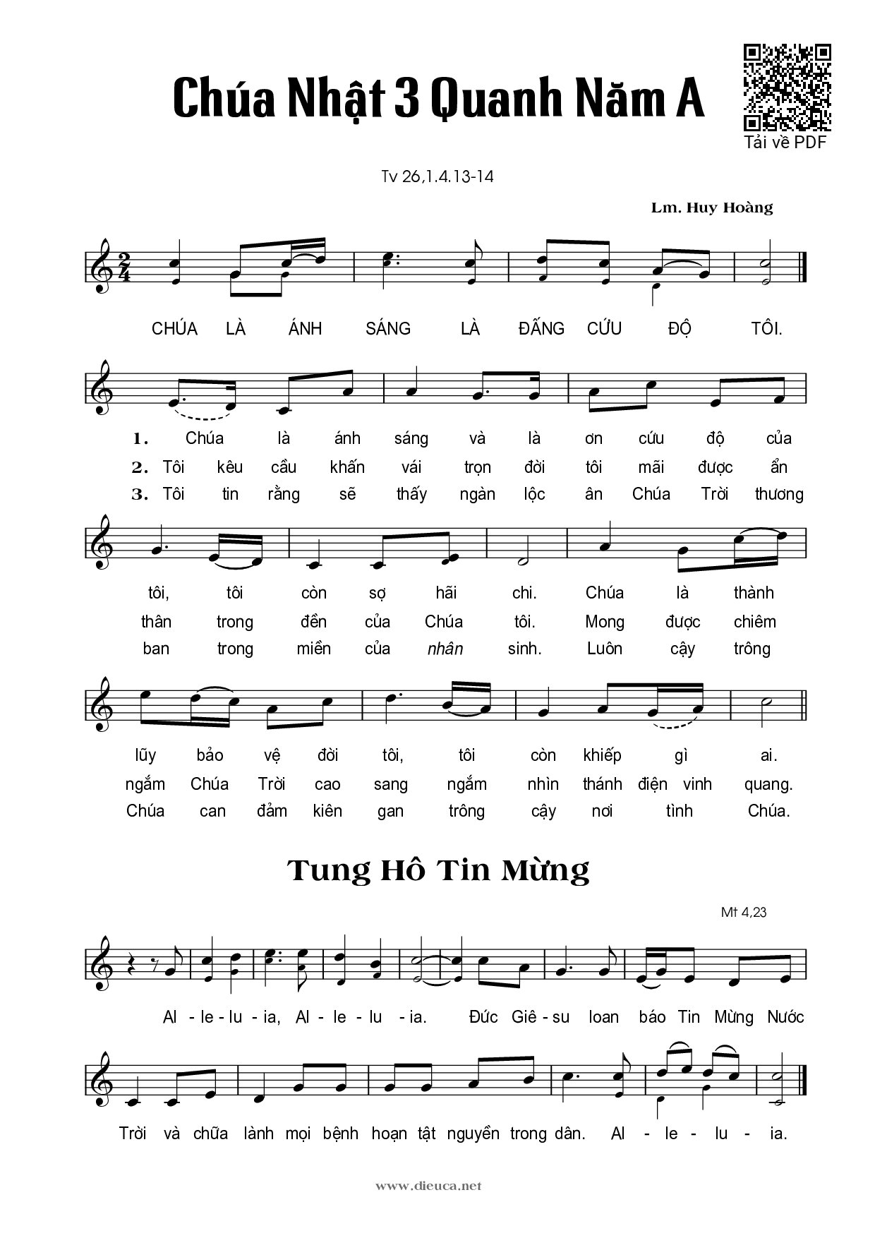 Sheet PDF of Thánh Vịnh 26, Chúa Nhật 3A Thường Niên