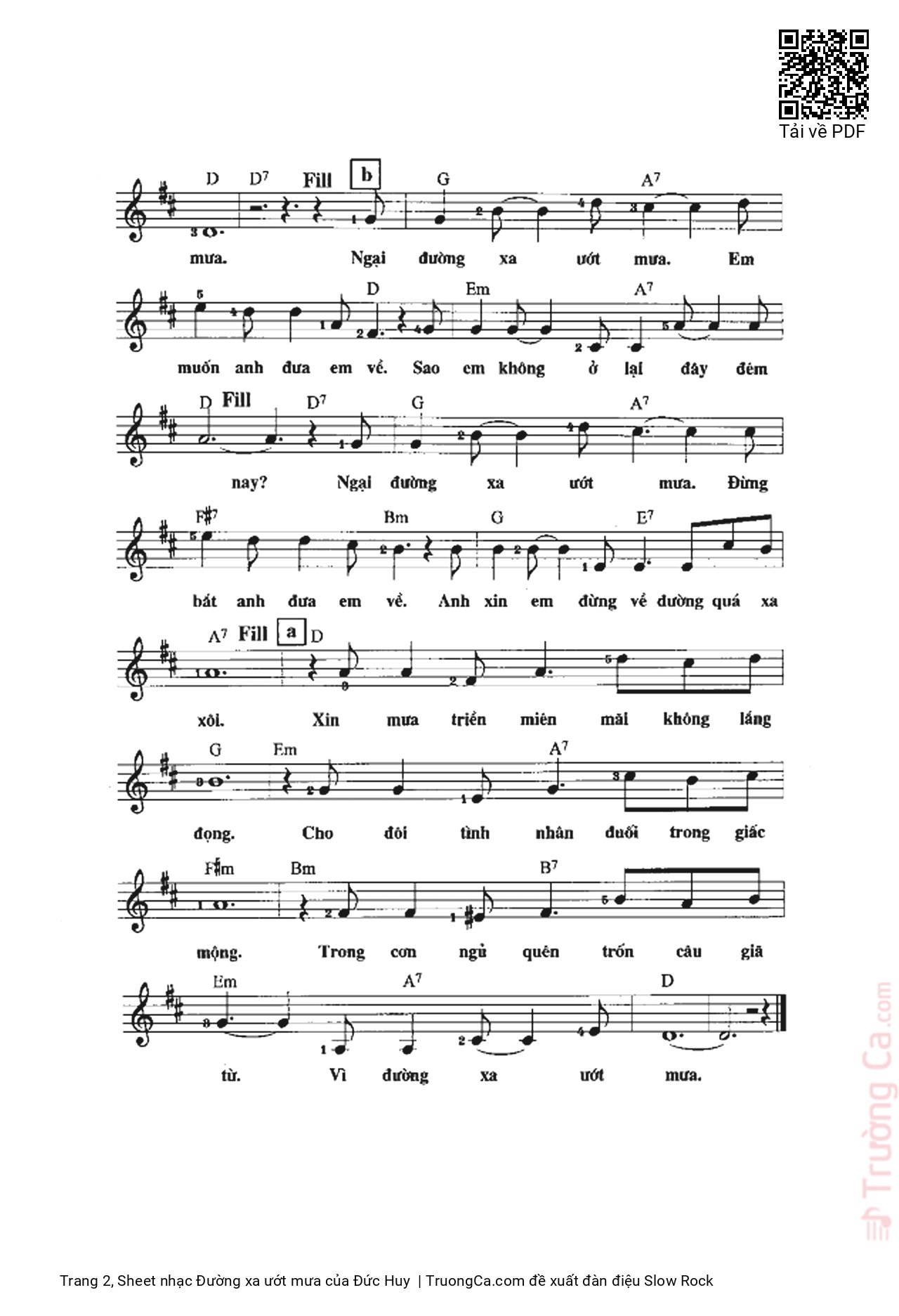 Page 2 of Sheet music PDF Đường xa ướt mưa - Đức Huy