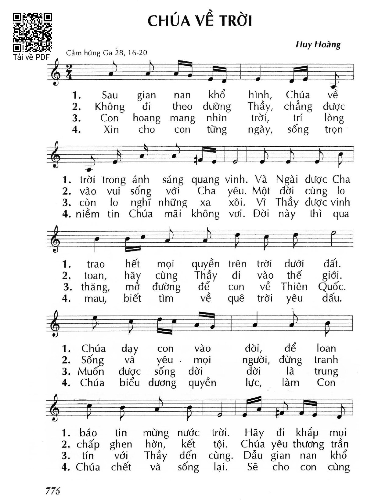 Page 1 of Sheet music PDF Chúa Về Trời - Huy Hoàng
