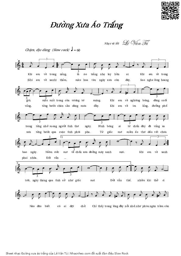 Sheet PDF of Đường xưa áo trắng