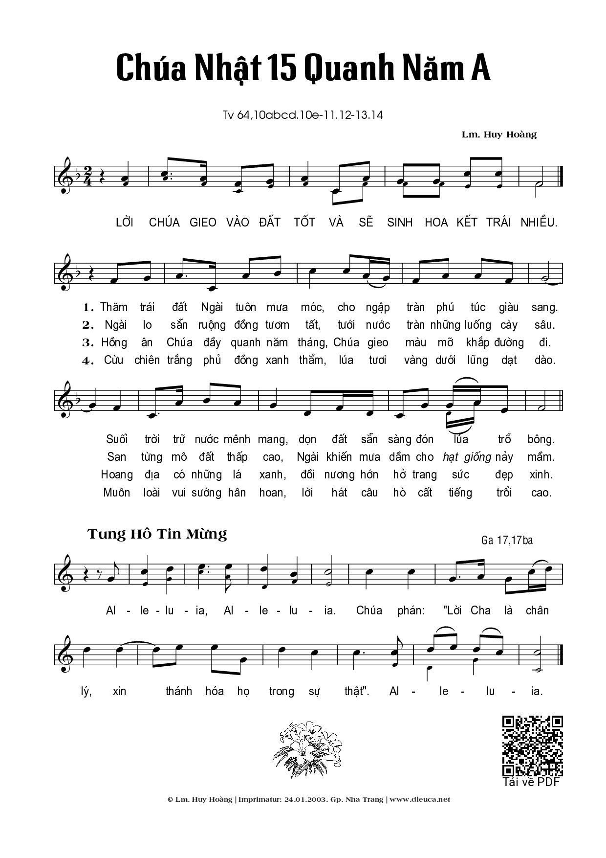 Page 1 of Sheet music PDF Thánh Vịnh 64, Chúa Nhật 15A Thường Niên - Huy Hoàng