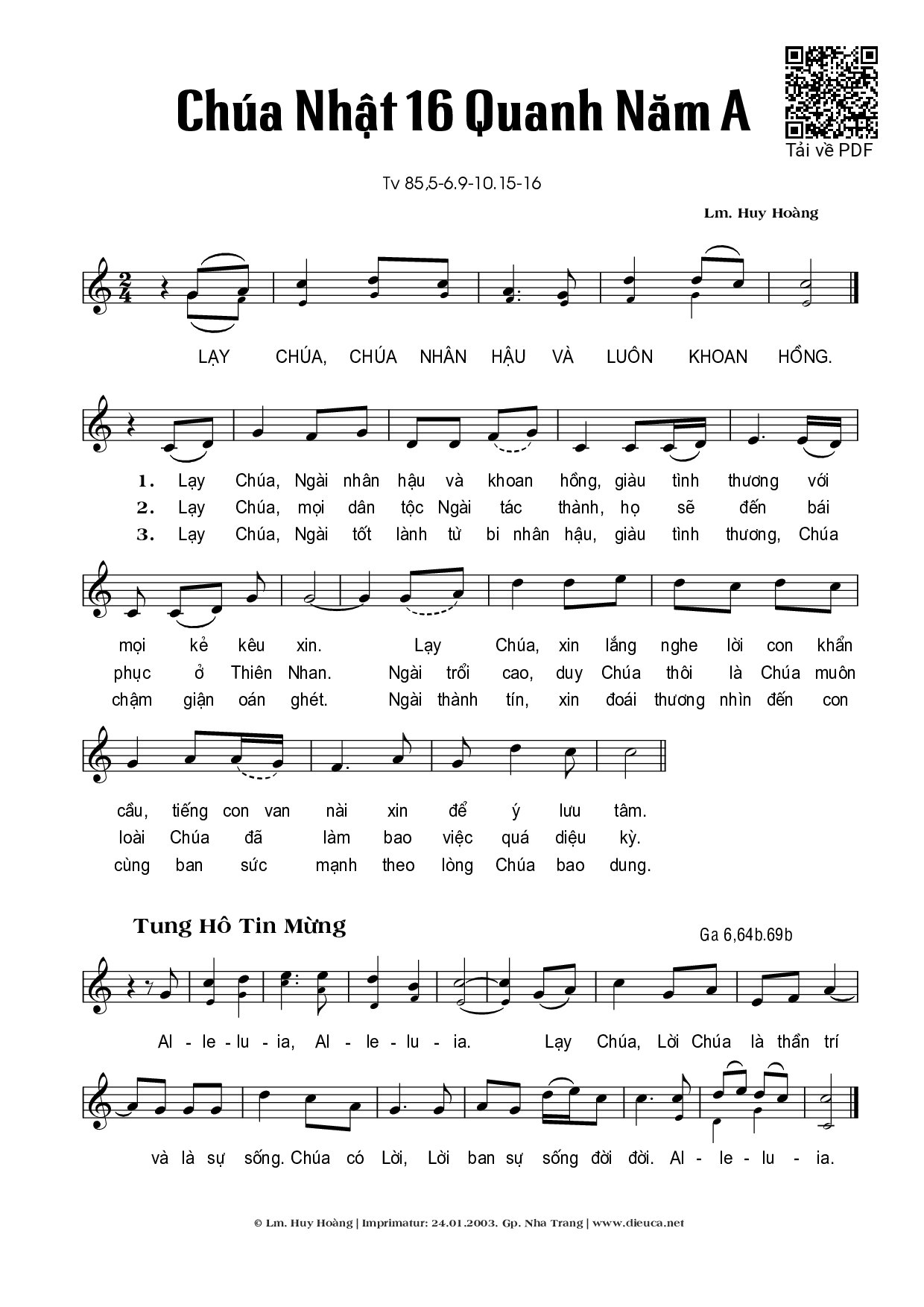 Sheet PDF of Thánh Vịnh 85, Chúa Nhật 16A Thường Niên