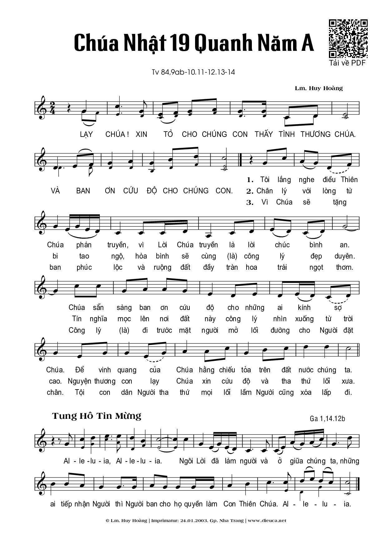 Sheet PDF of Thánh Vịnh 84, Chúa Nhật 19A Thường Niên