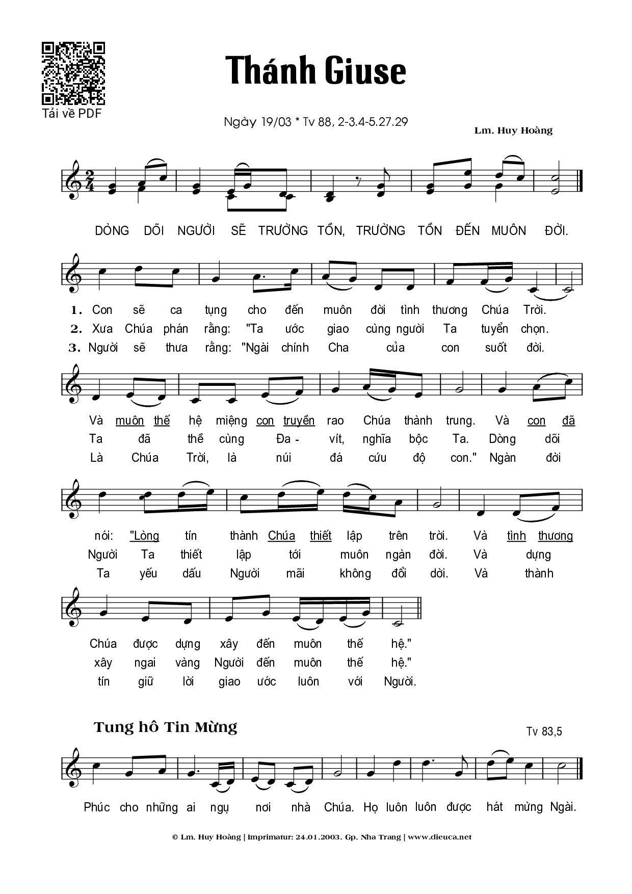 Page 1 of Sheet music PDF Thánh Vịnh 88, Thánh Giuse (19.03 - Huy Hoàng