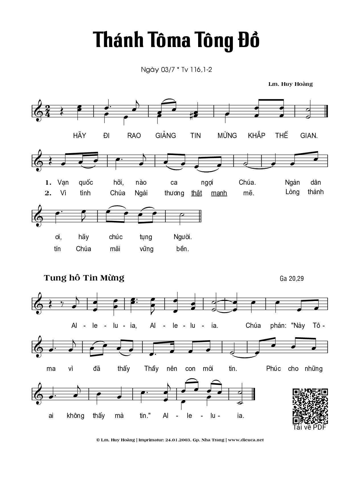 Sheet PDF of Thánh Vịnh 116, Thánh Tôma Tông Đồ (03.07
