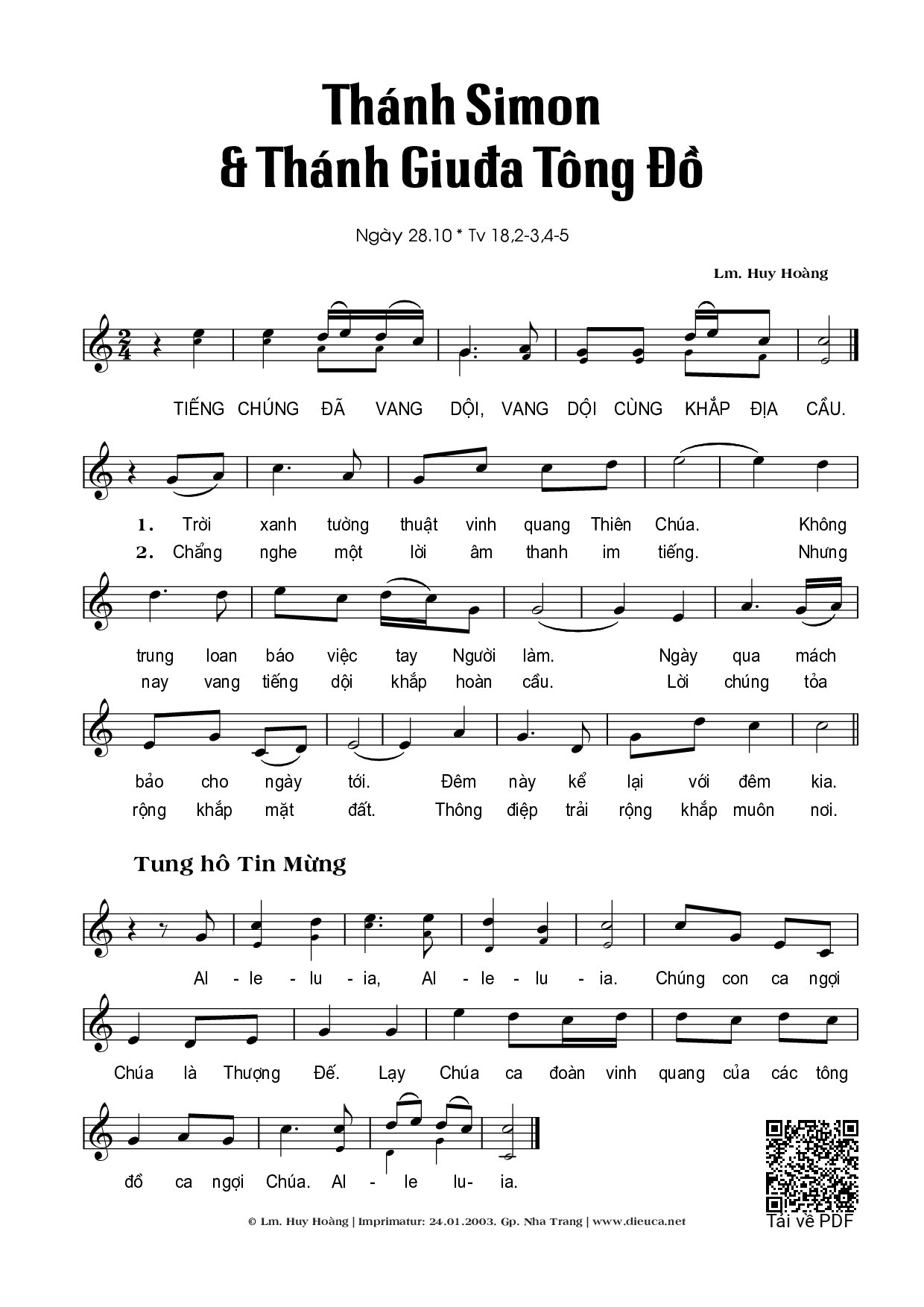 Sheet PDF of Thánh Vịnh 18, Thánh Simon &Amp; Thánh Giuda Tông Đồ 28.10