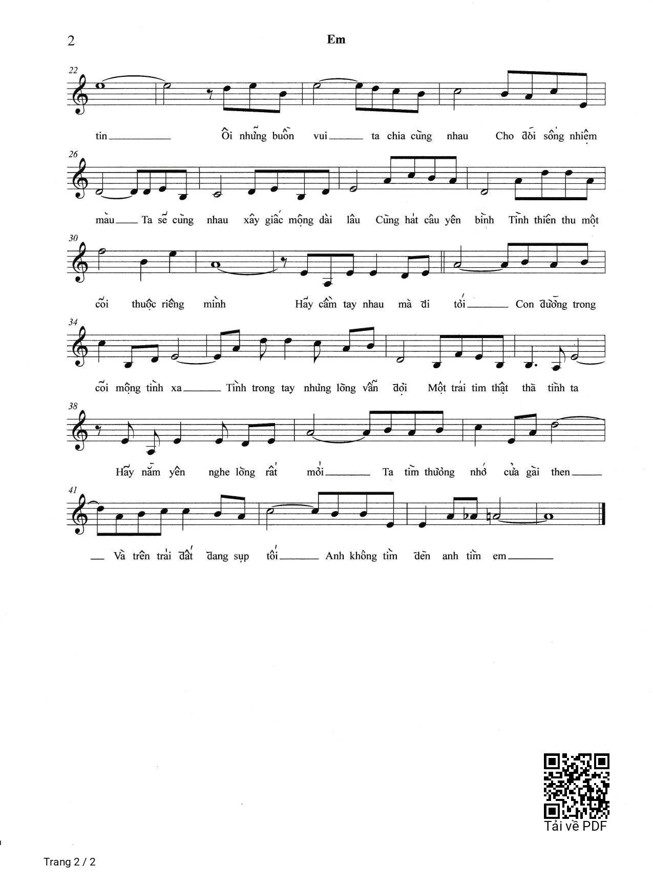 Page 2 of Sheet music PDF Em - Việt Phương