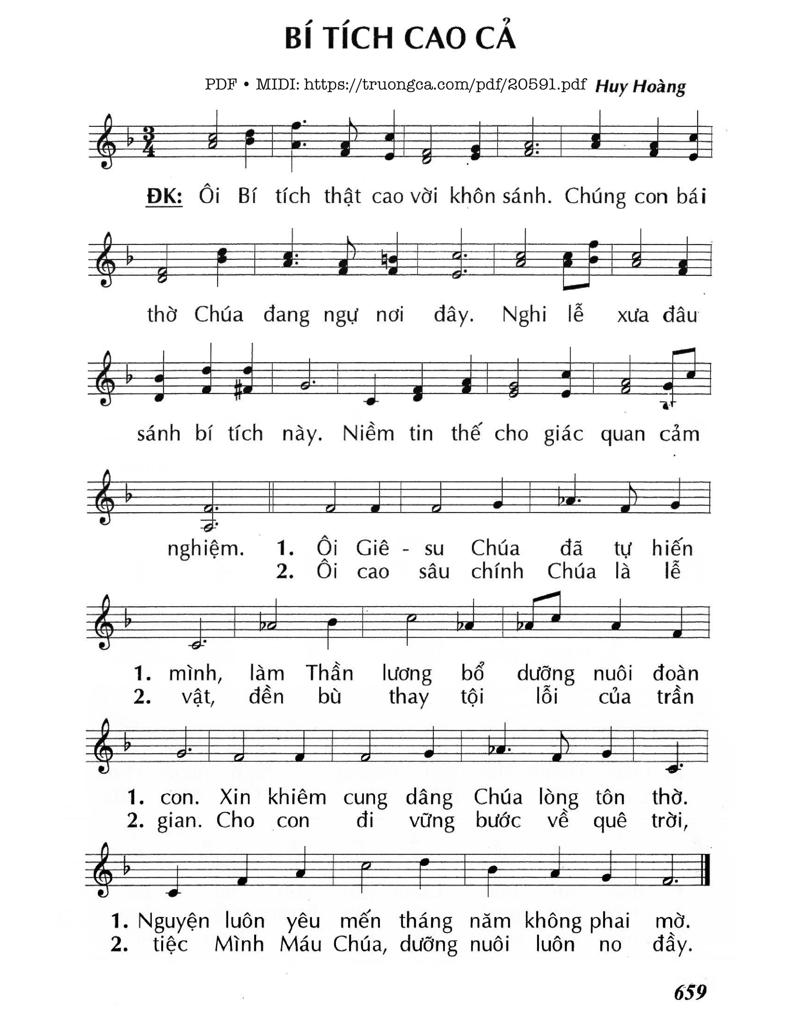 Page 1 of Sheet music PDF Bí tích cao cả - Huy Hoàng