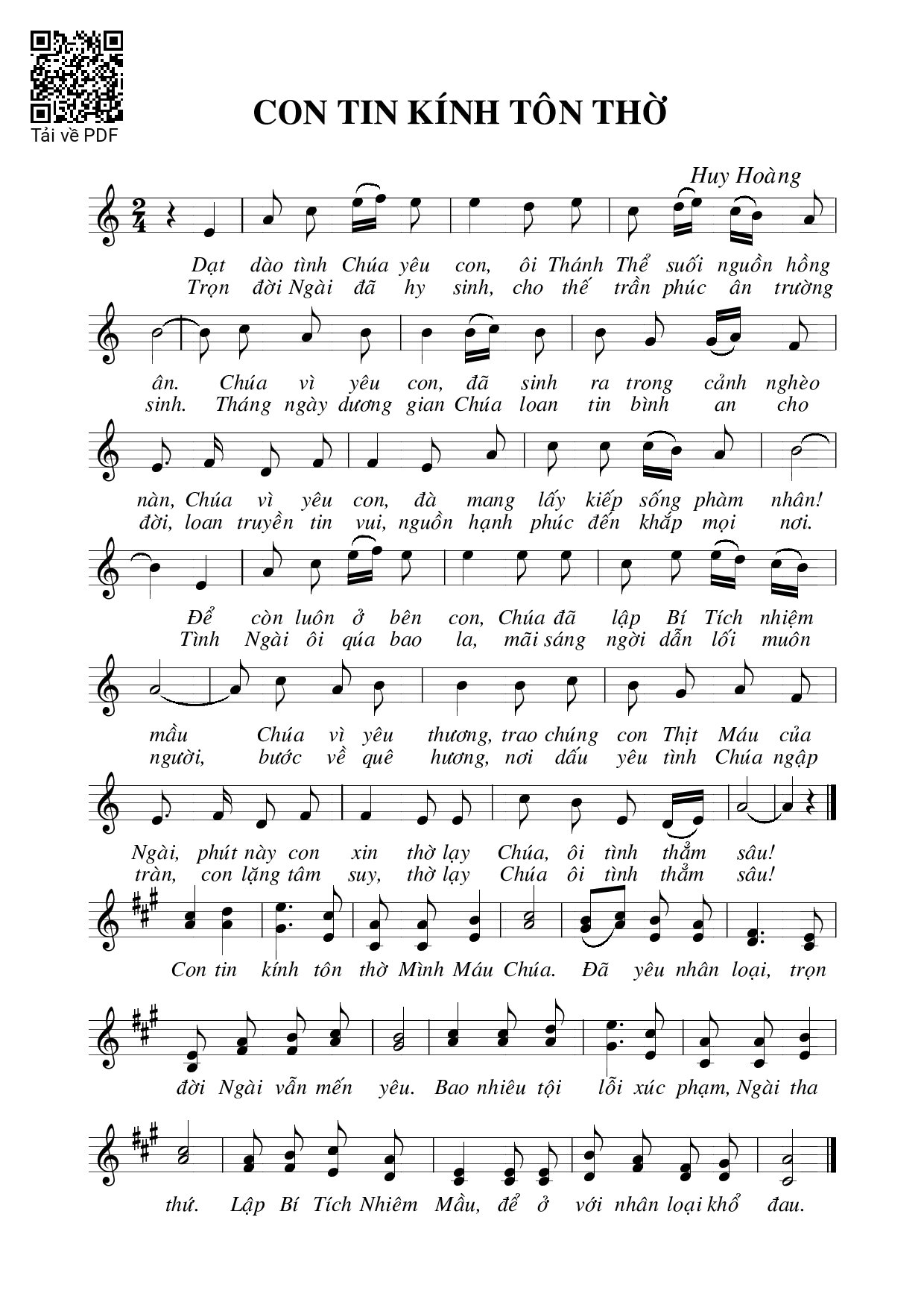 Page 1 of Sheet music PDF Con tin kính tôn thờ - Huy Hoàng