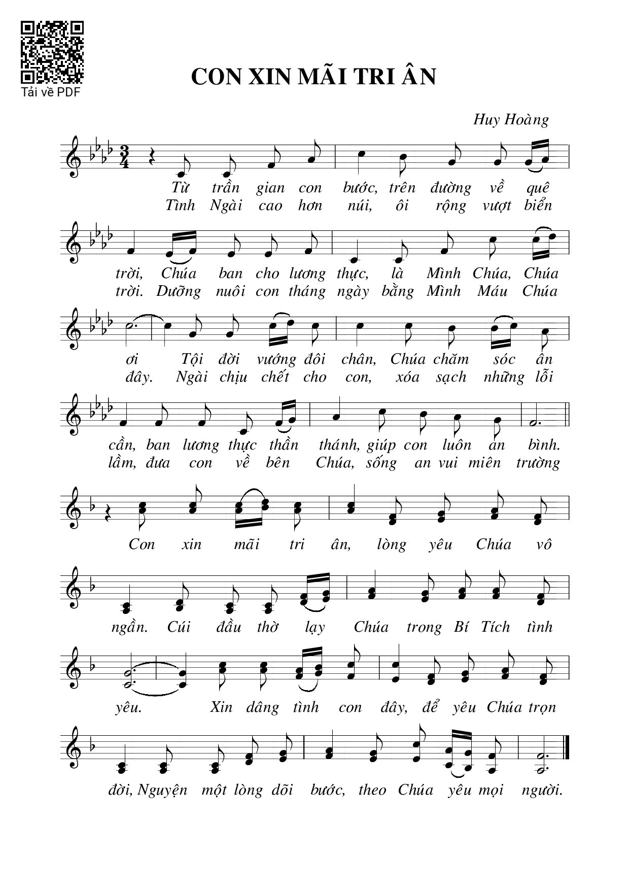 Page 1 of Sheet music PDF Con xin mãi tri ân - Huy Hoàng