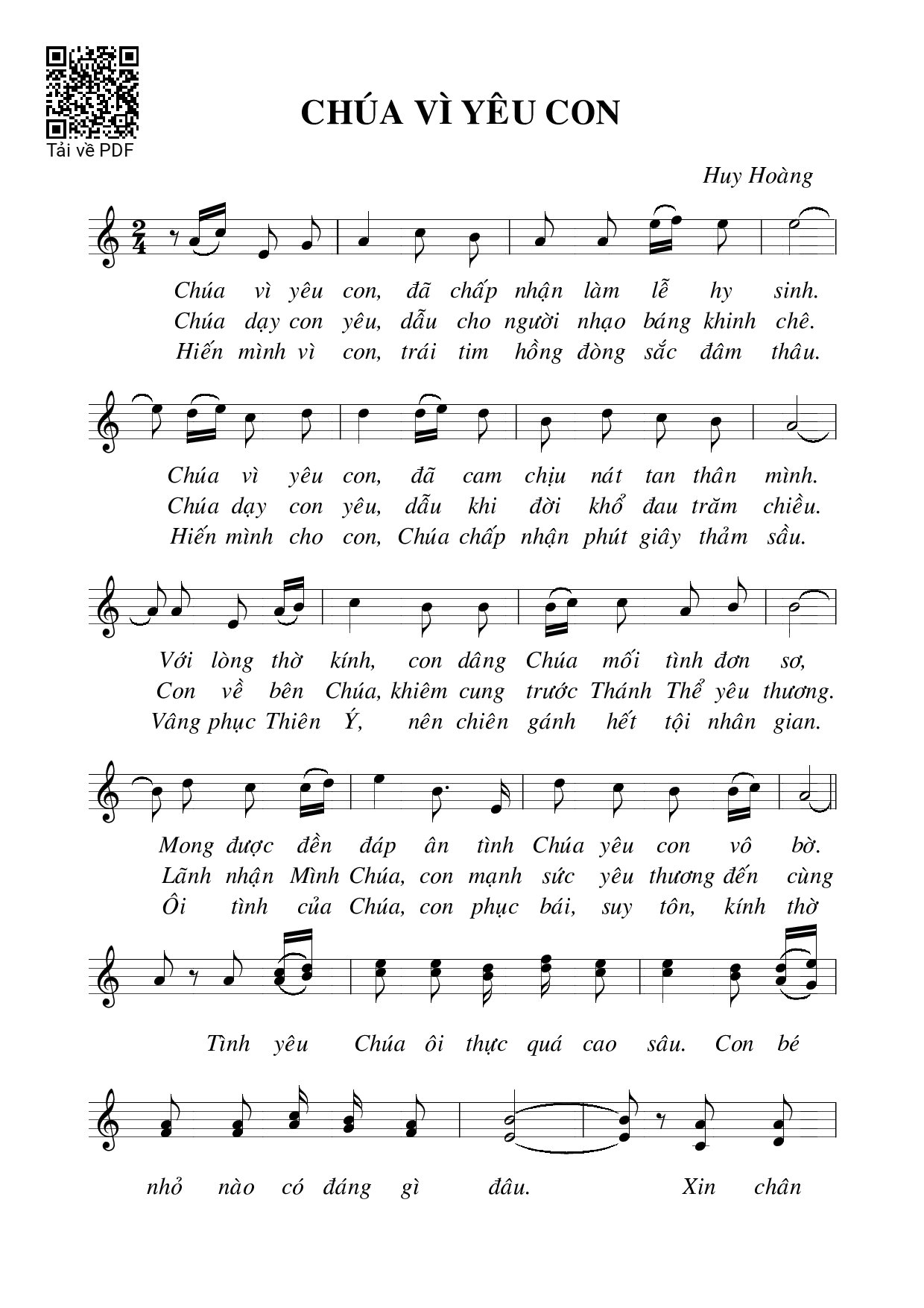 Page 1 of Sheet music PDF Chúa vì yêu con - Huy Hoàng