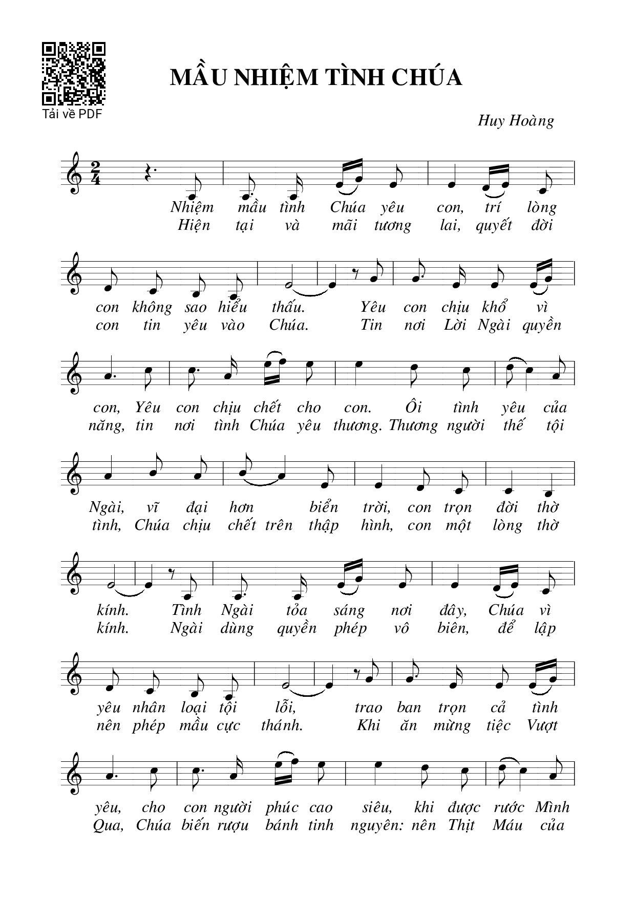 Sheet PDF of Mầu nhiệm tình Chúa