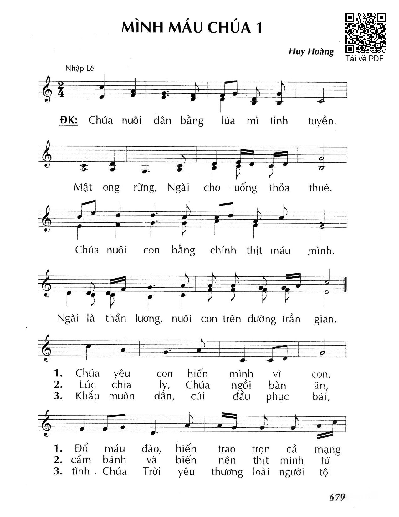 Page 1 of Sheet music PDF Mình Máu Chúa /1 - Huy Hoàng