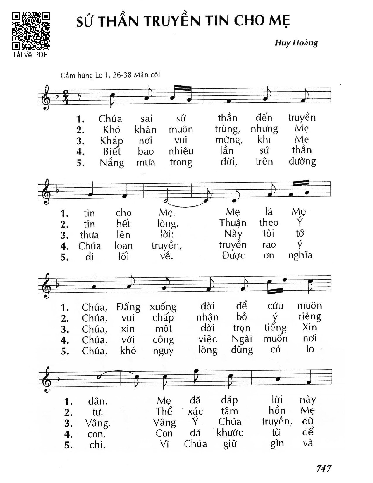 Page 1 of Sheet music PDF Sứ thần truyền tin cho Mẹ - Huy Hoàng