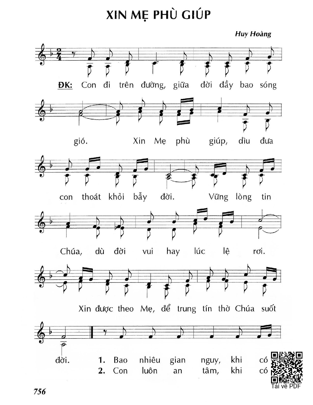 Page 1 of Sheet music PDF Xin Mẹ phù giúp - Huy Hoàng