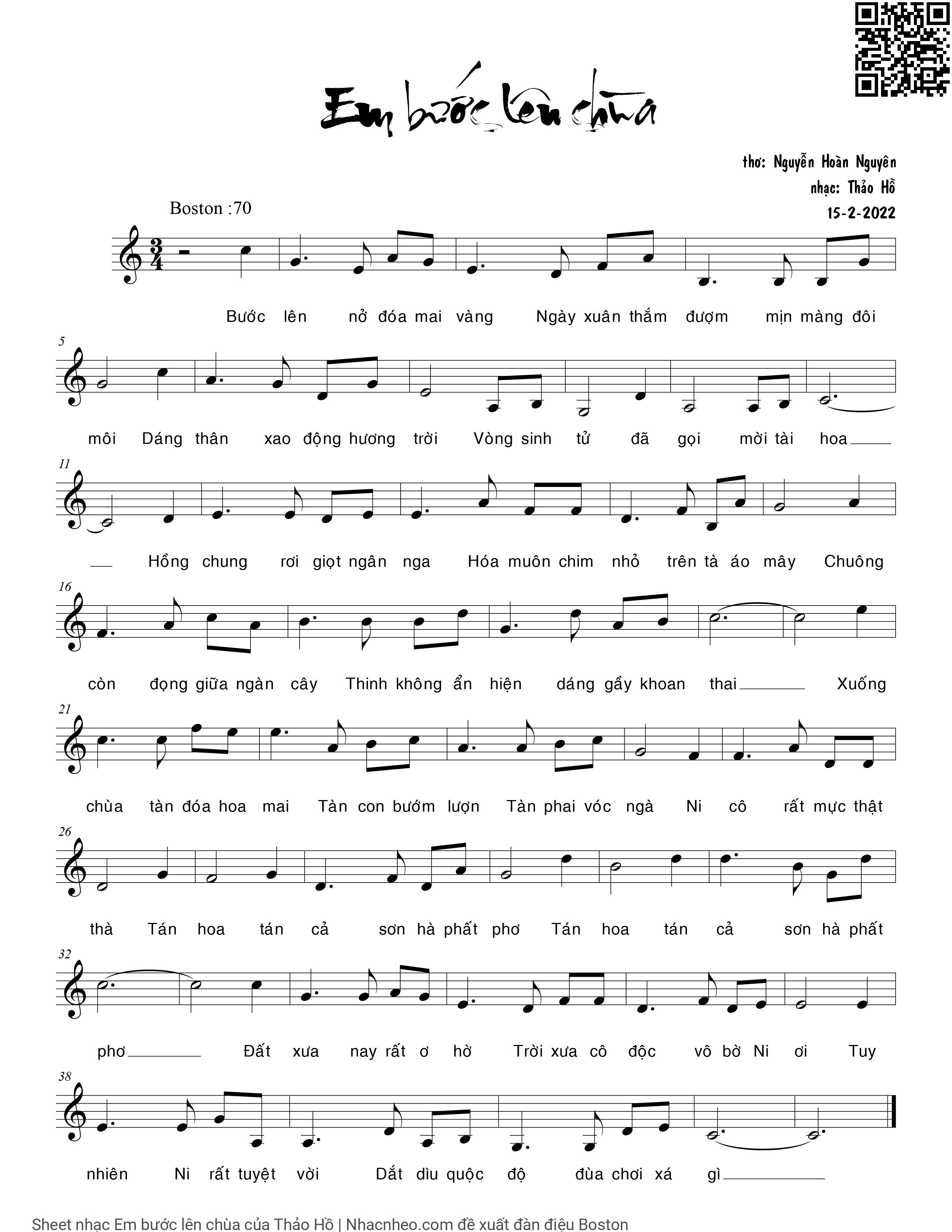 Page 1 of Sheet music PDF Em bước lên chùa - Thảo Hồ