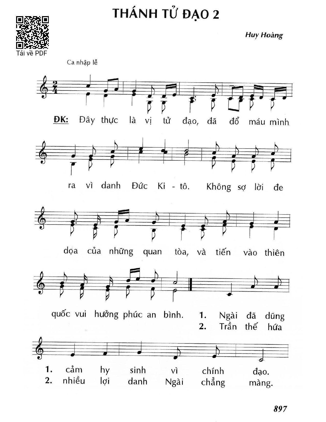 Page 1 of Sheet music PDF Thánh Tử đạo /2  - Huy Hoàng