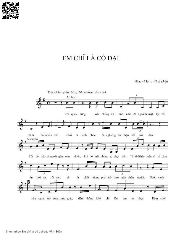 Page 1 of Sheet music PDF Em chỉ là cỏ dại - Vĩnh Điện