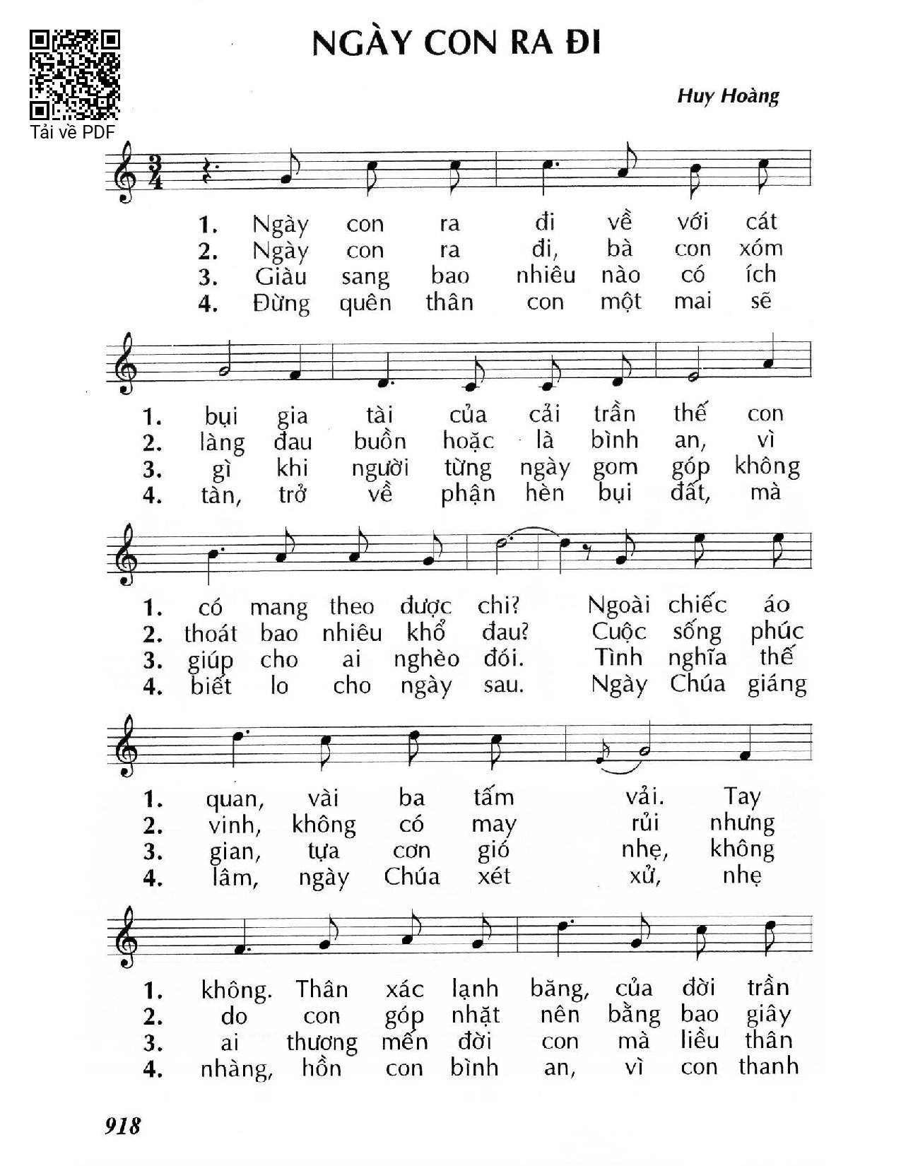 Page 1 of Sheet music PDF Ngày con ra đi - Huy Hoàng