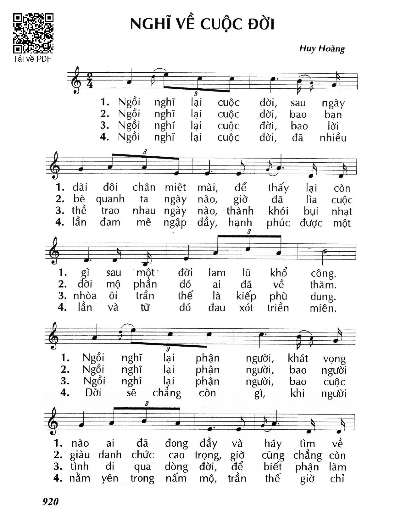 Page 1 of Sheet music PDF Nghĩ về cuộc đời - Huy Hoàng