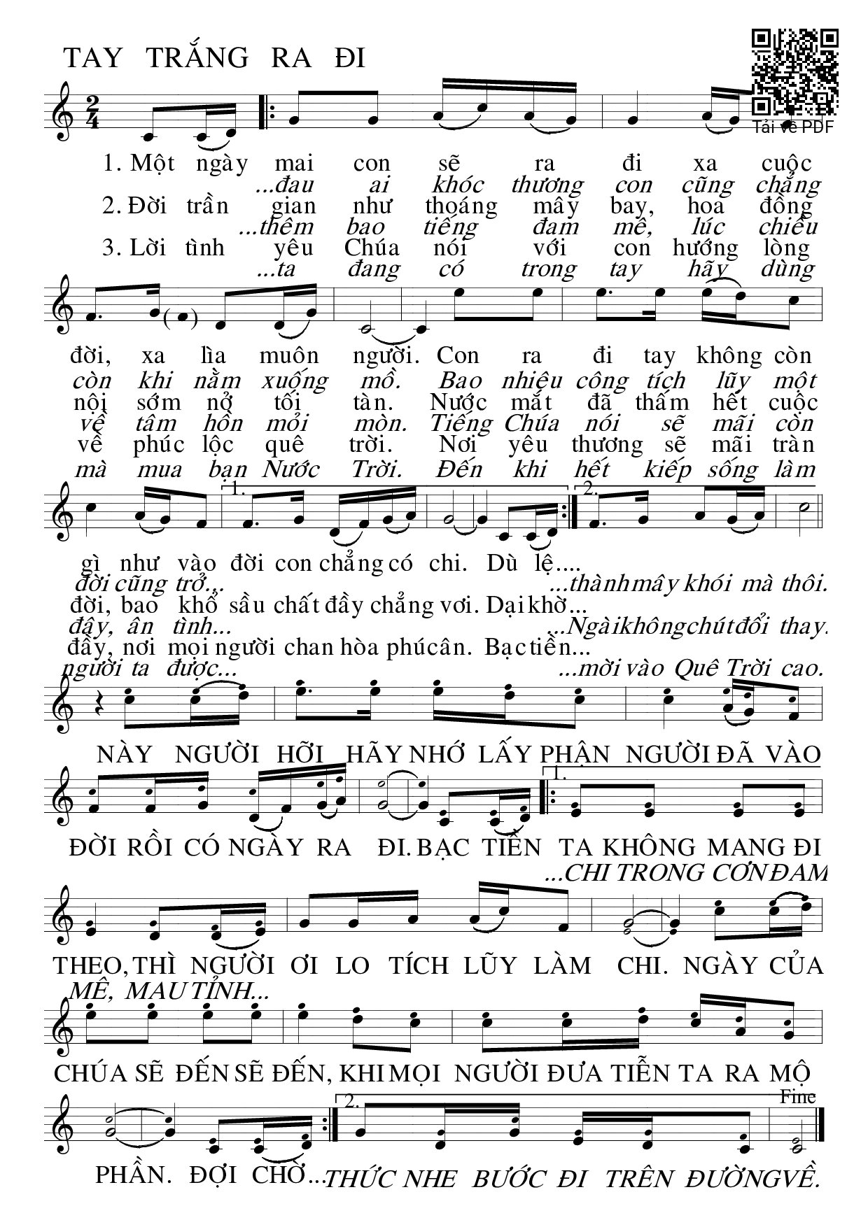 Page 1 of Sheet music PDF Tay trắng ra đi  - Huy Hoàng