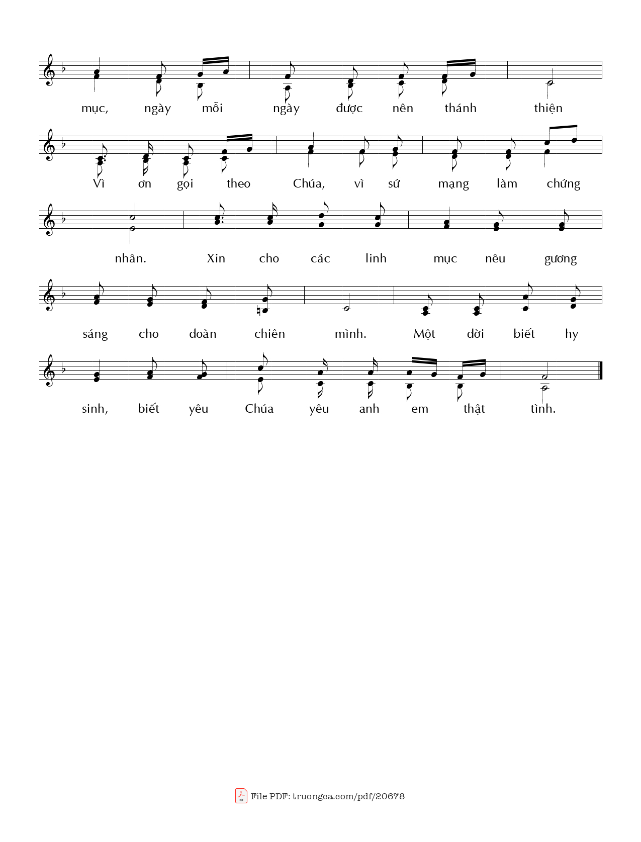 Page 2 of Sheet music PDF Cầu cho Linh mục - Huy Hoàng