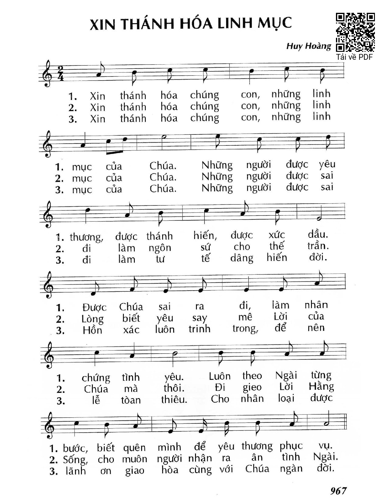 Page 1 of Sheet music PDF Xin thánh hóa Linh mục - Huy Hoàng