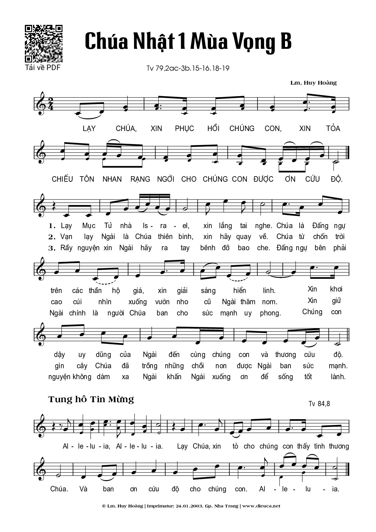 Page 1 of Sheet music PDF Chúa Nhật 1B Mùa Vọng (Thánh Vịnh 79) - Huy Hoàng