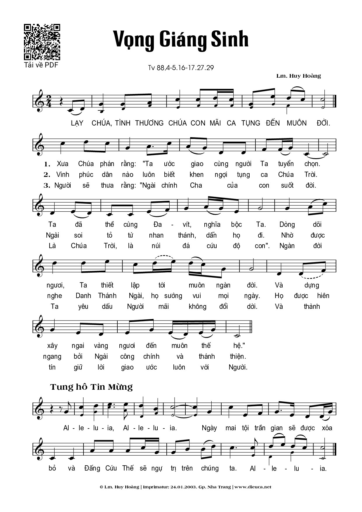 Page 1 of Sheet music PDF Lễ Vọng Giáng Sinh (Thánh Vịnh 88) - Huy Hoàng