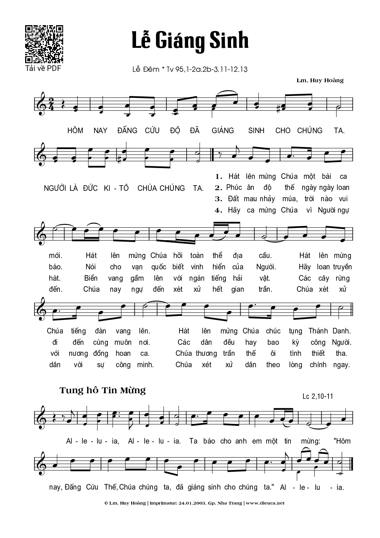 Page 1 of Sheet music PDF Lễ Đêm Giáng Sinh (Thánh Vịnh 95) - Huy Hoàng