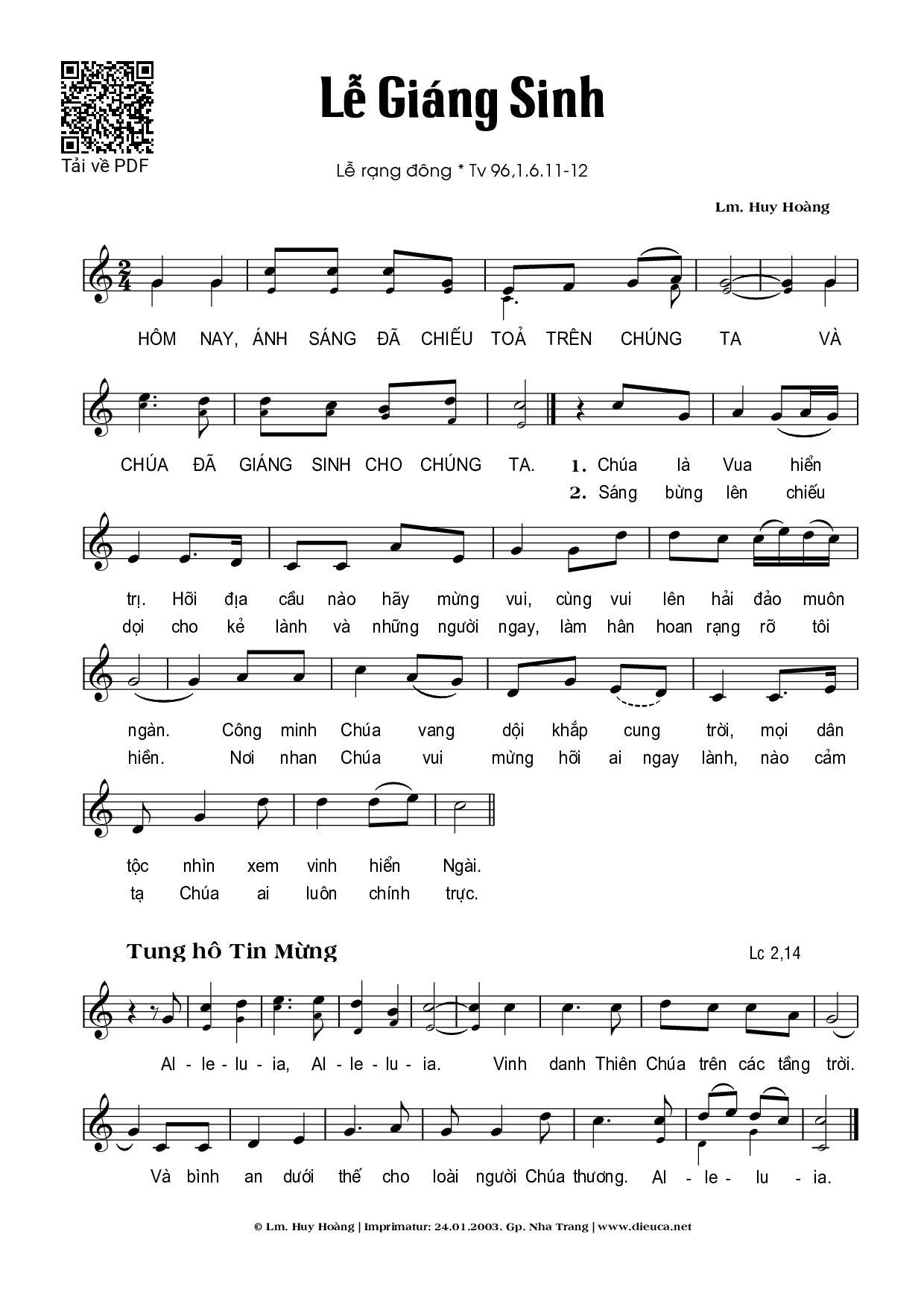 Page 1 of Sheet music PDF Lễ Rạng Đông Giáng Sinh (Thánh Vịnh 96) - Huy Hoàng