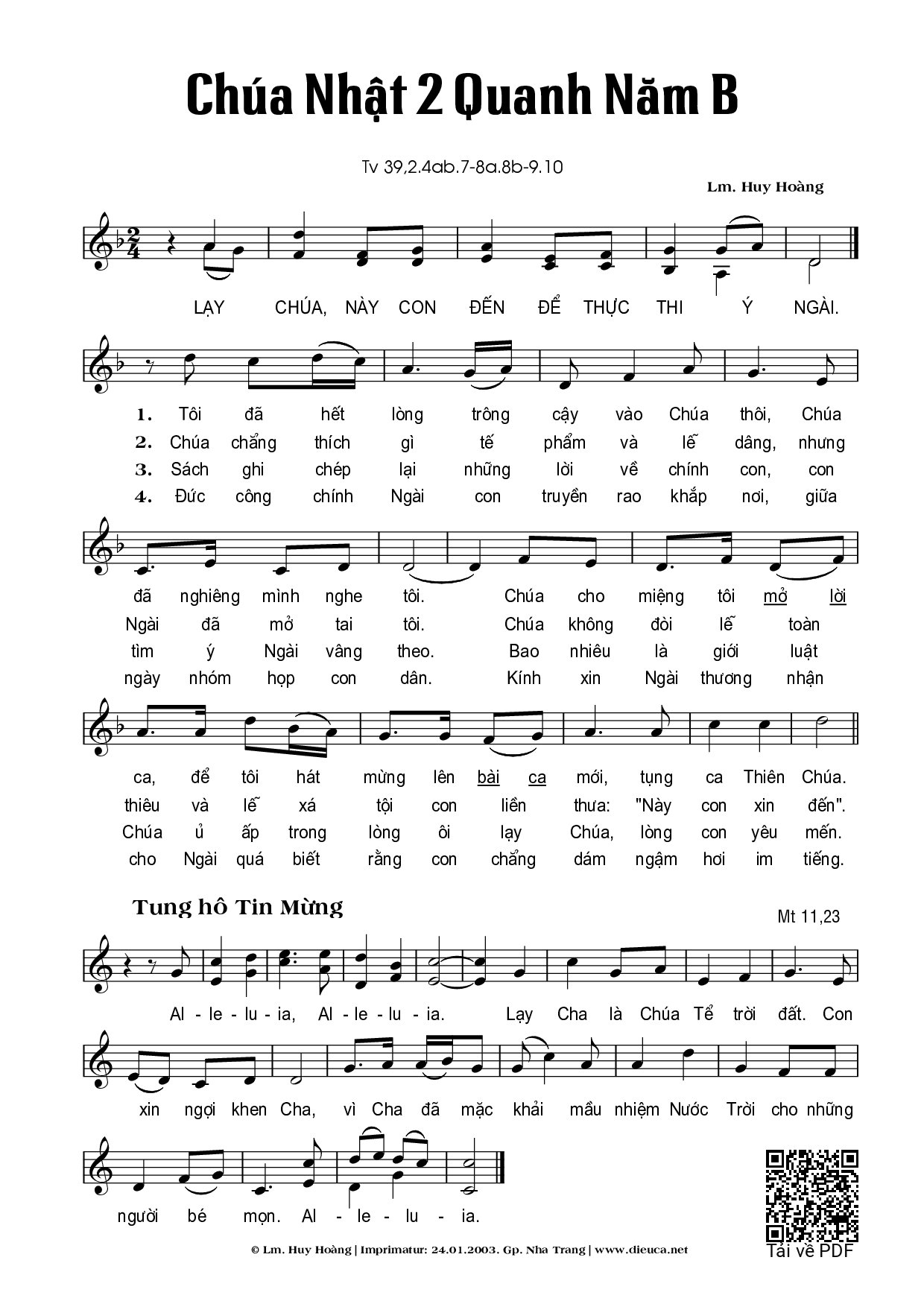 Page 1 of Sheet music PDF Chúa Nhật 2B Thường Niên (Thánh Vịnh 39) - Huy Hoàng