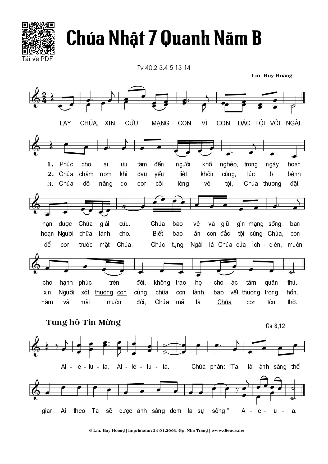 Page 1 of Sheet music PDF Chúa Nhật 7B Thường Niên (Thánh Vịnh 40) - Huy Hoàng