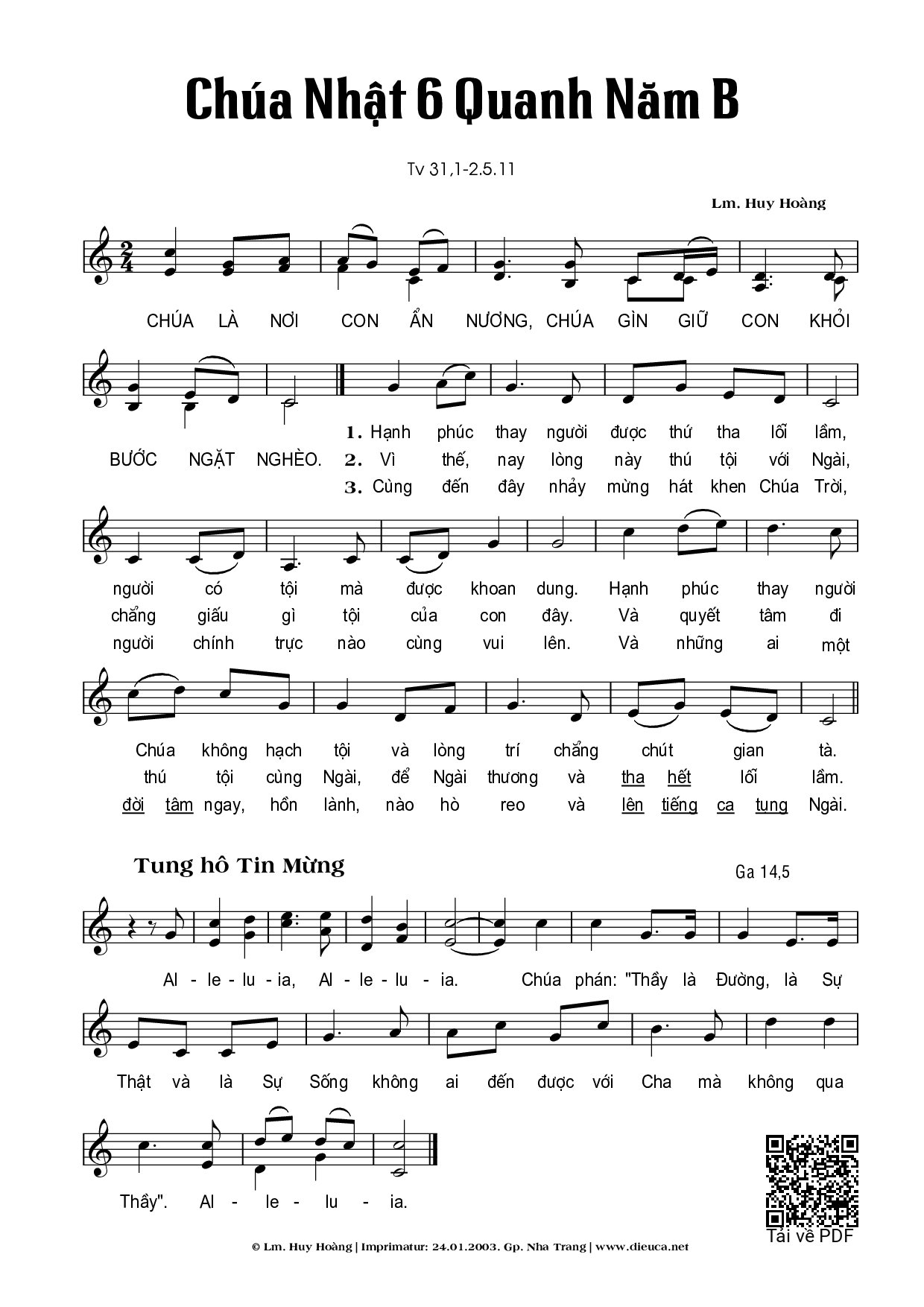 Page 1 of Sheet music PDF Chúa Nhật 6B Thường Niên (Thánh Vịnh 31) - Huy Hoàng