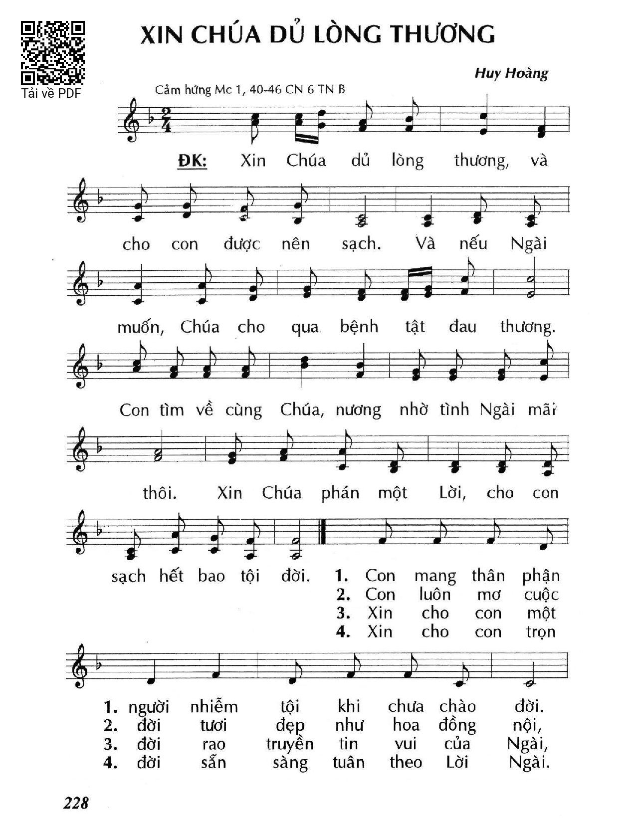 Page 1 of Sheet music PDF Xin Chúa dủ lòng thương (Mc. 1) - Huy Hoàng