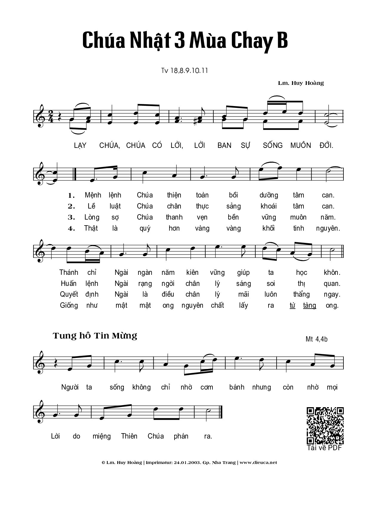 Page 1 of Sheet music PDF Chúa Nhật 3B Mùa Chay (Thánh Vịnh 18) - Huy Hoàng