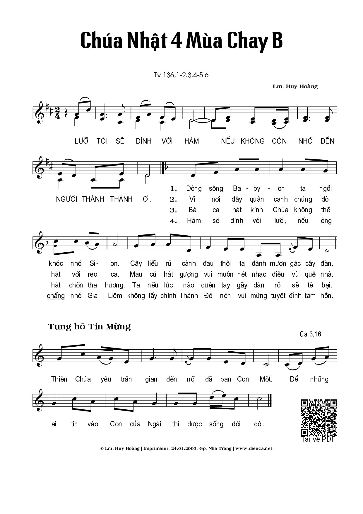 Page 1 of Sheet music PDF Chúa Nhật 4B Mùa Chay (Thánh Vịnh 136) - Huy Hoàng