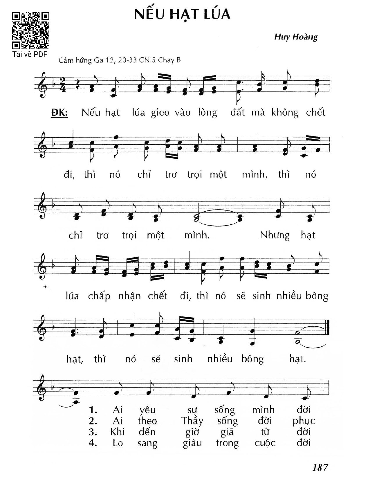 Page 1 of Sheet music PDF Nếu hạt lúa (Ga. 12) - Huy Hoàng