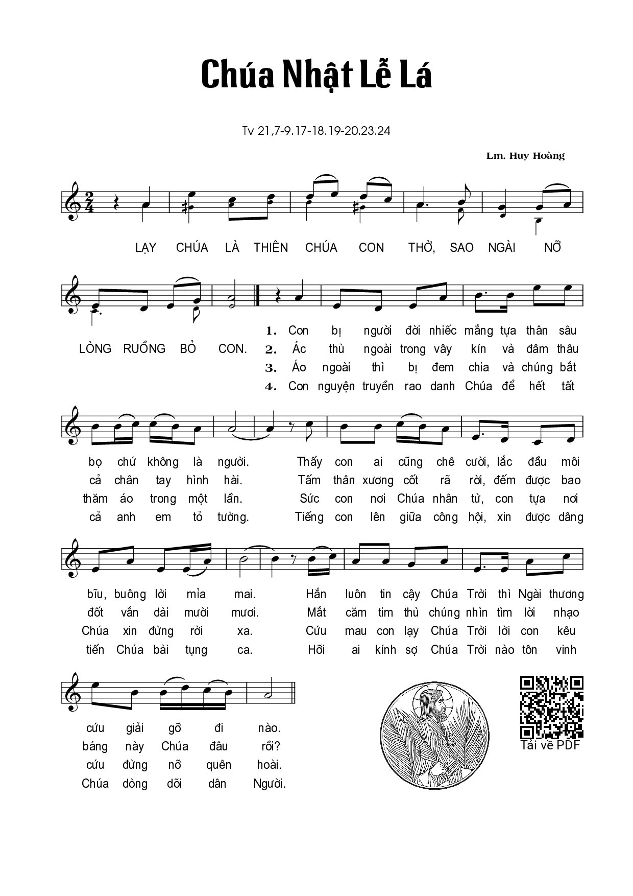 Page 1 of Sheet music PDF Chúa Nhật Lễ Lá (Thánh Vịnh 21) - Huy Hoàng
