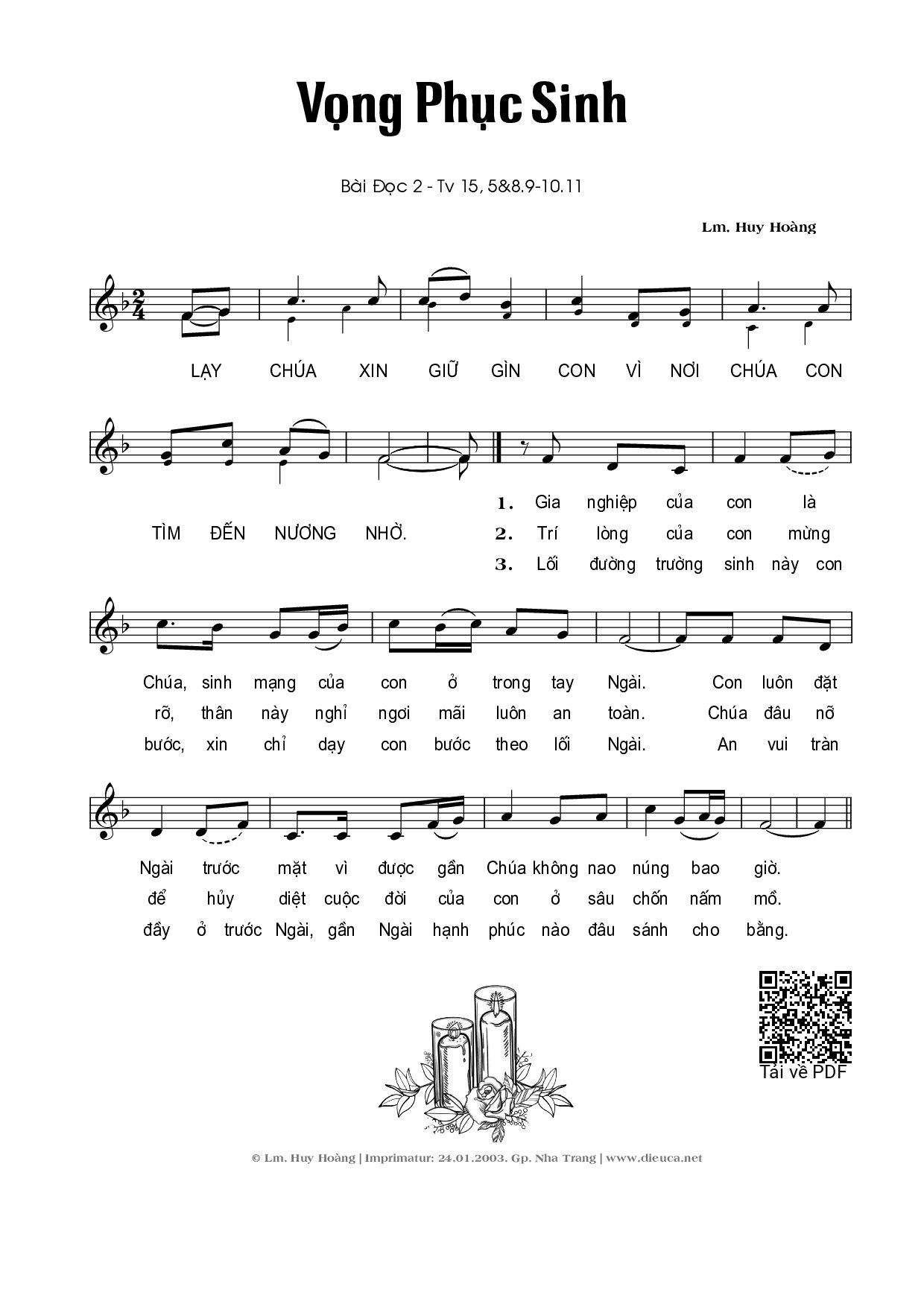 Page 1 of Sheet music PDF Vọng Phục Sinh – Bài 2 (Thánh Vịnh 15) - Huy Hoàng