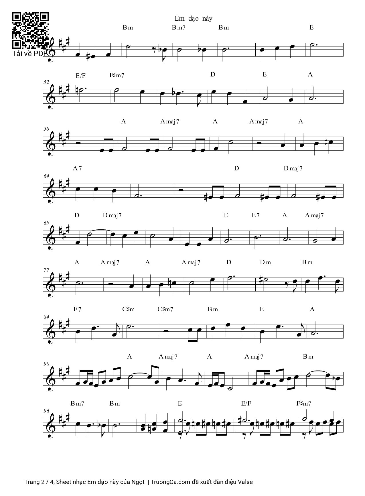 Page 2 of Sheet music PDF Em dạo này - Ngọt