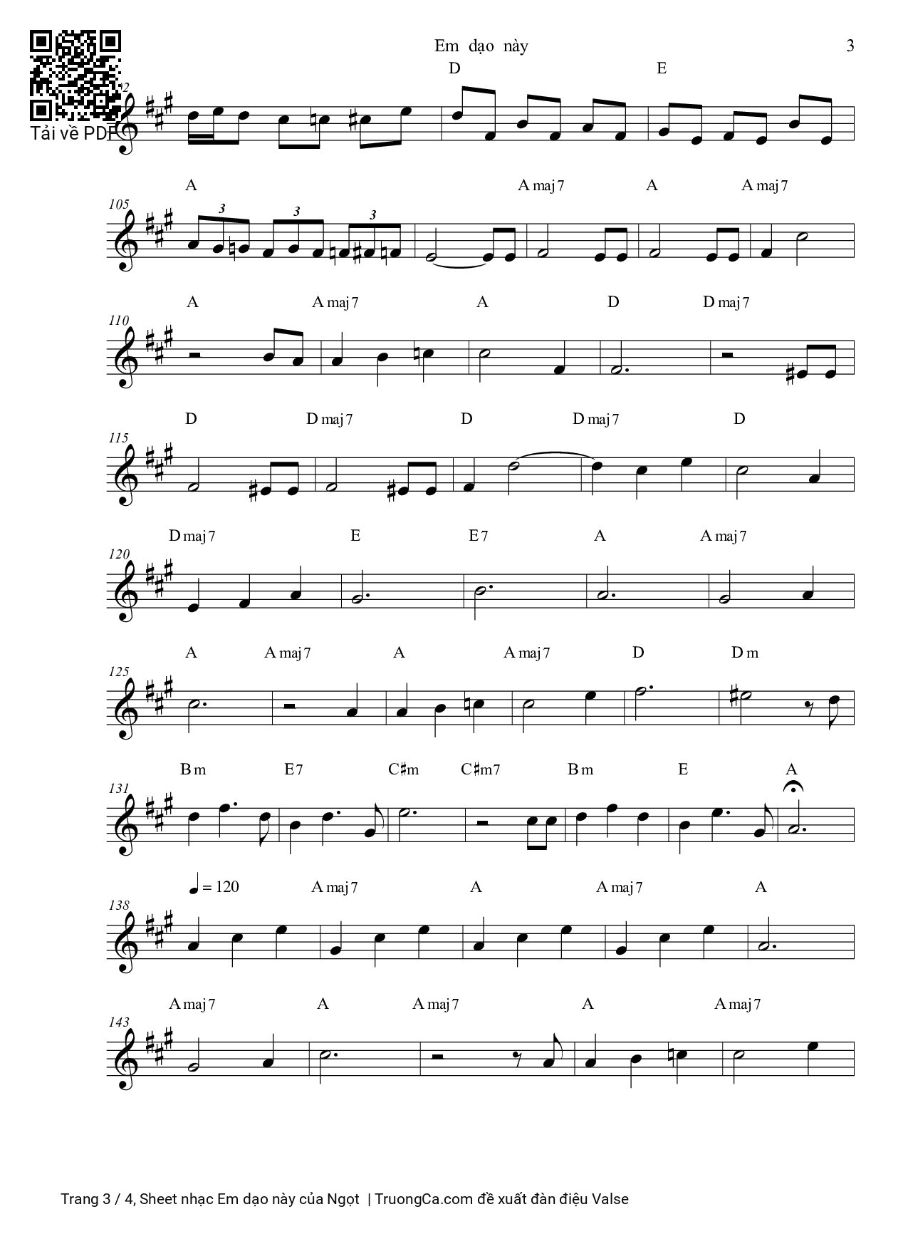 Page 3 of Sheet music PDF Em dạo này - Ngọt