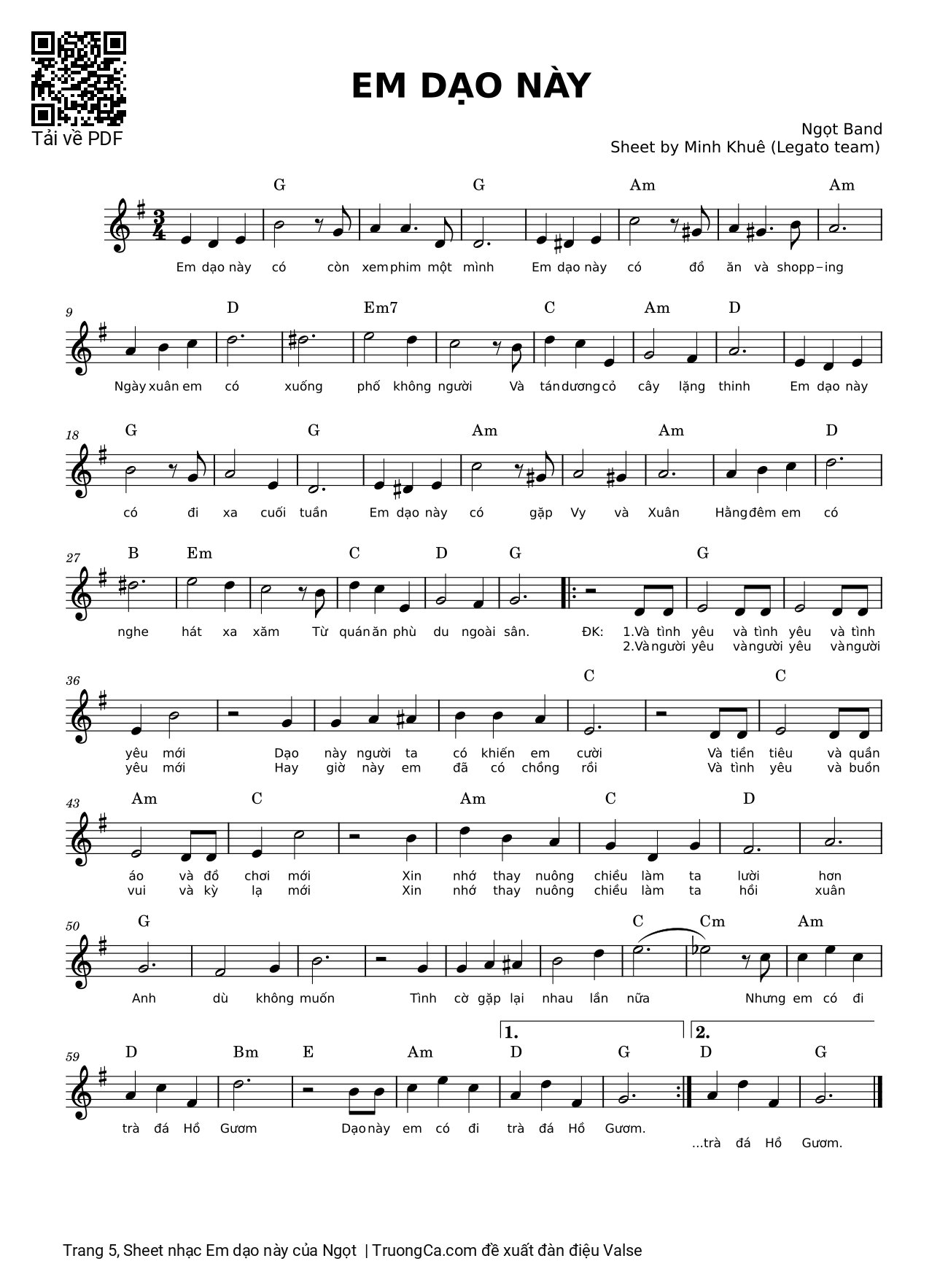 Page 5 of Sheet music PDF Em dạo này - Ngọt