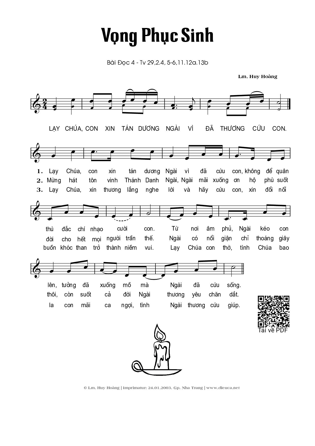 Page 1 of Sheet music PDF Vọng Phục Sinh – Bài 4 (Thánh Vịnh 29) - Huy Hoàng