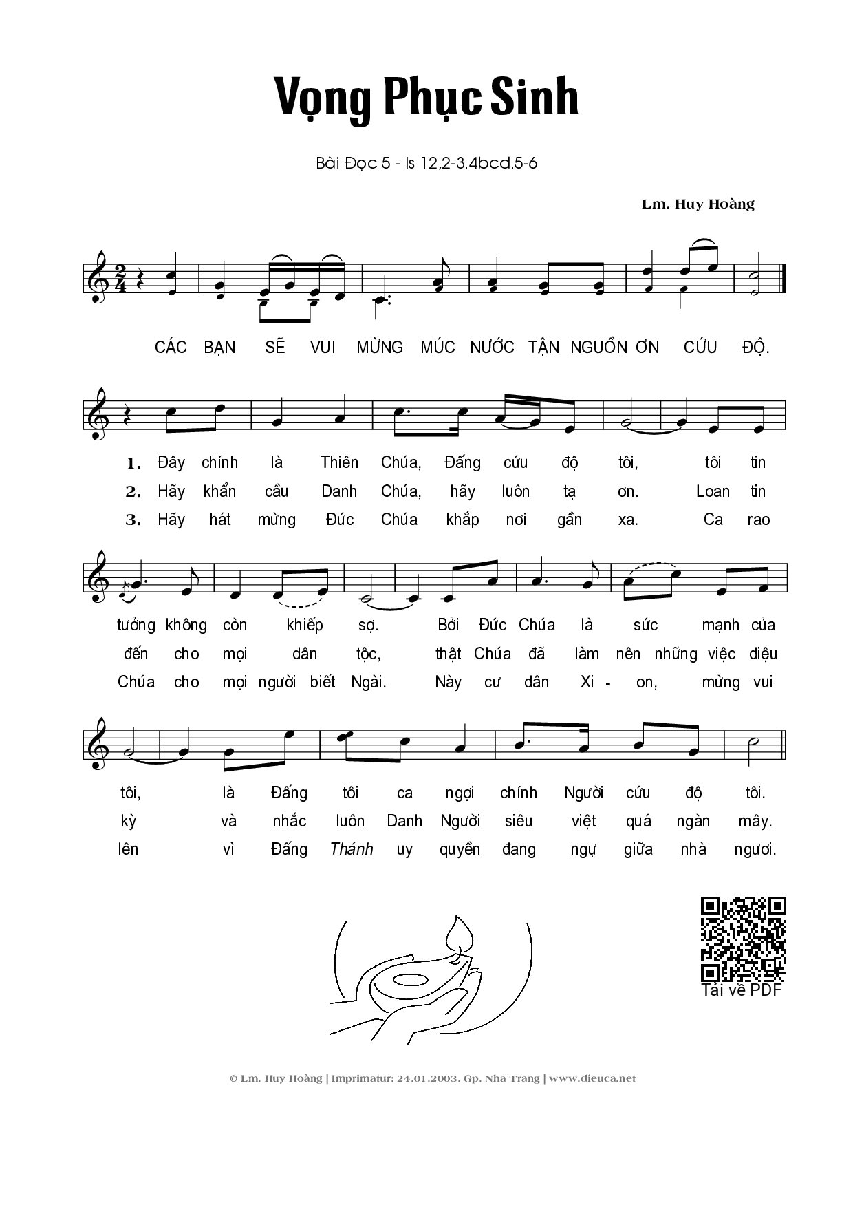 Page 1 of Sheet music PDF Vọng Phục Sinh – Bài 5 (Is. 12) - Huy Hoàng