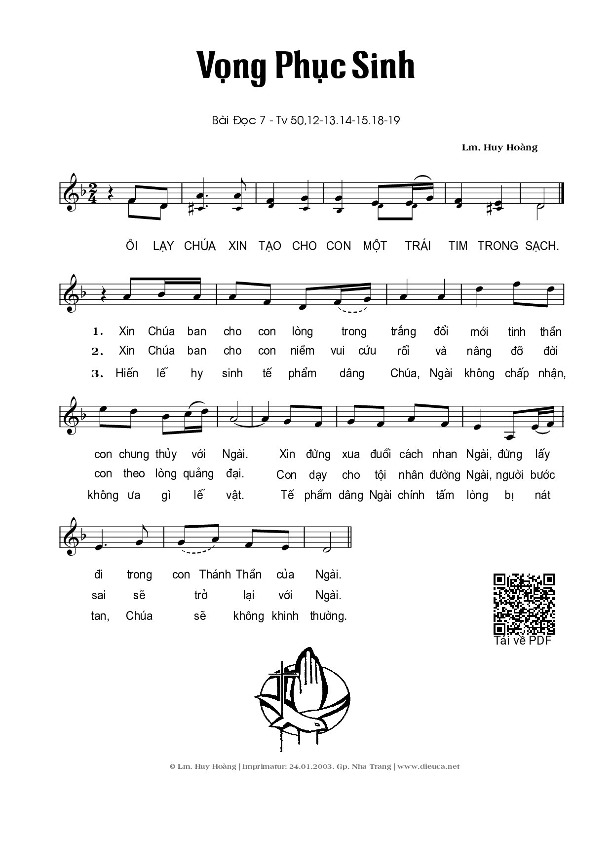 Page 1 of Sheet music PDF Vọng Phục Sinh – Bài 7 (Thánh Vịnh 50) - Huy Hoàng