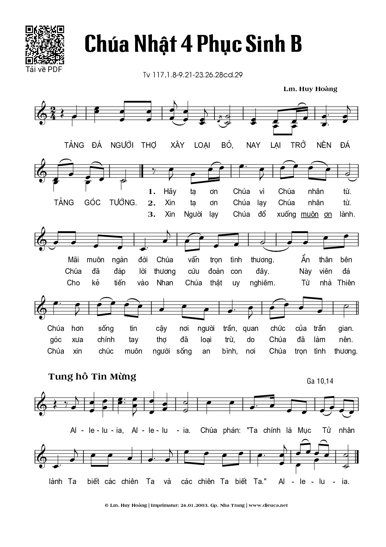 Page 1 of Sheet music PDF Chúa Nhật 4B Phục Sinh (Thánh Vịnh 117) - Huy Hoàng