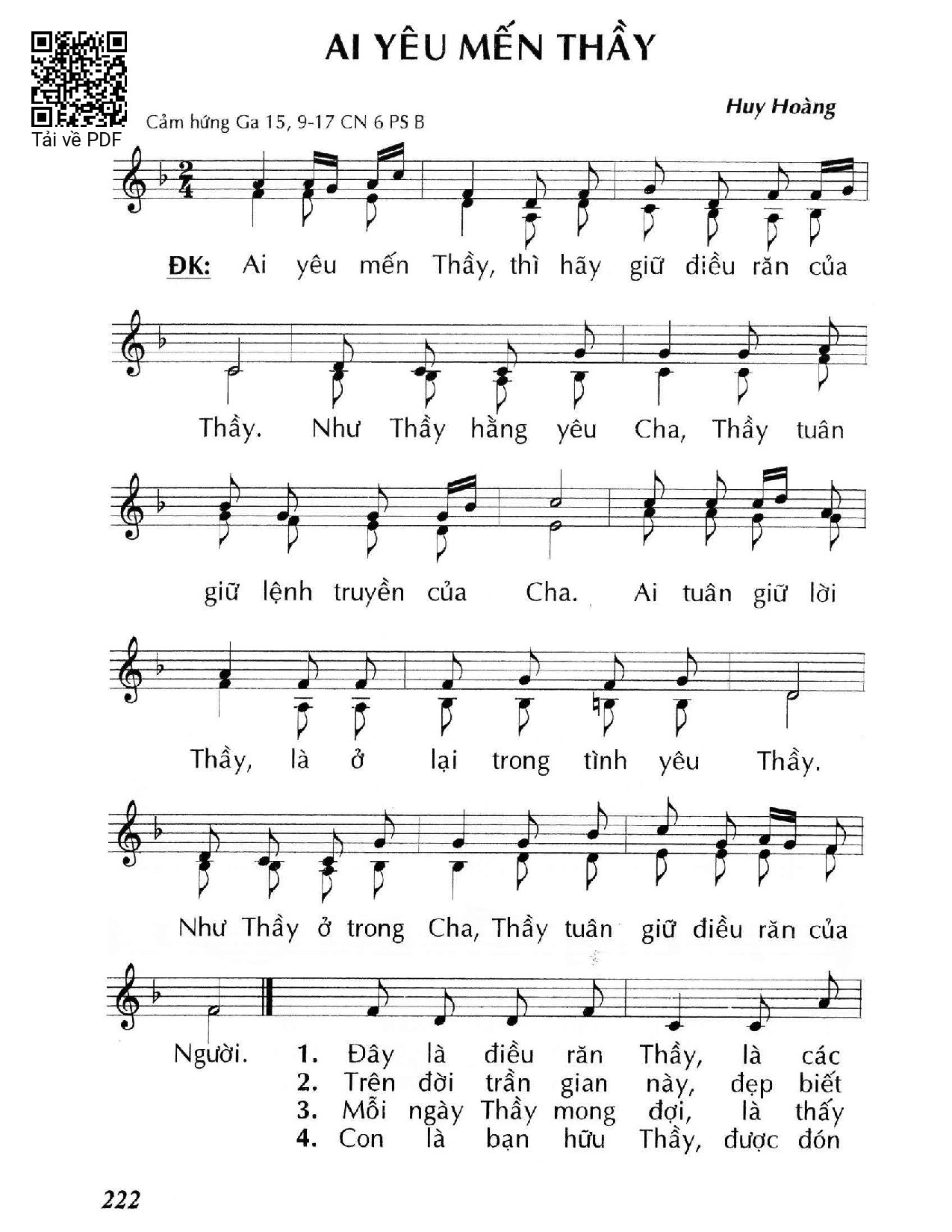 Page 1 of Sheet music PDF Ai yêu mến Thầy (Ga. 15) - Huy Hoàng