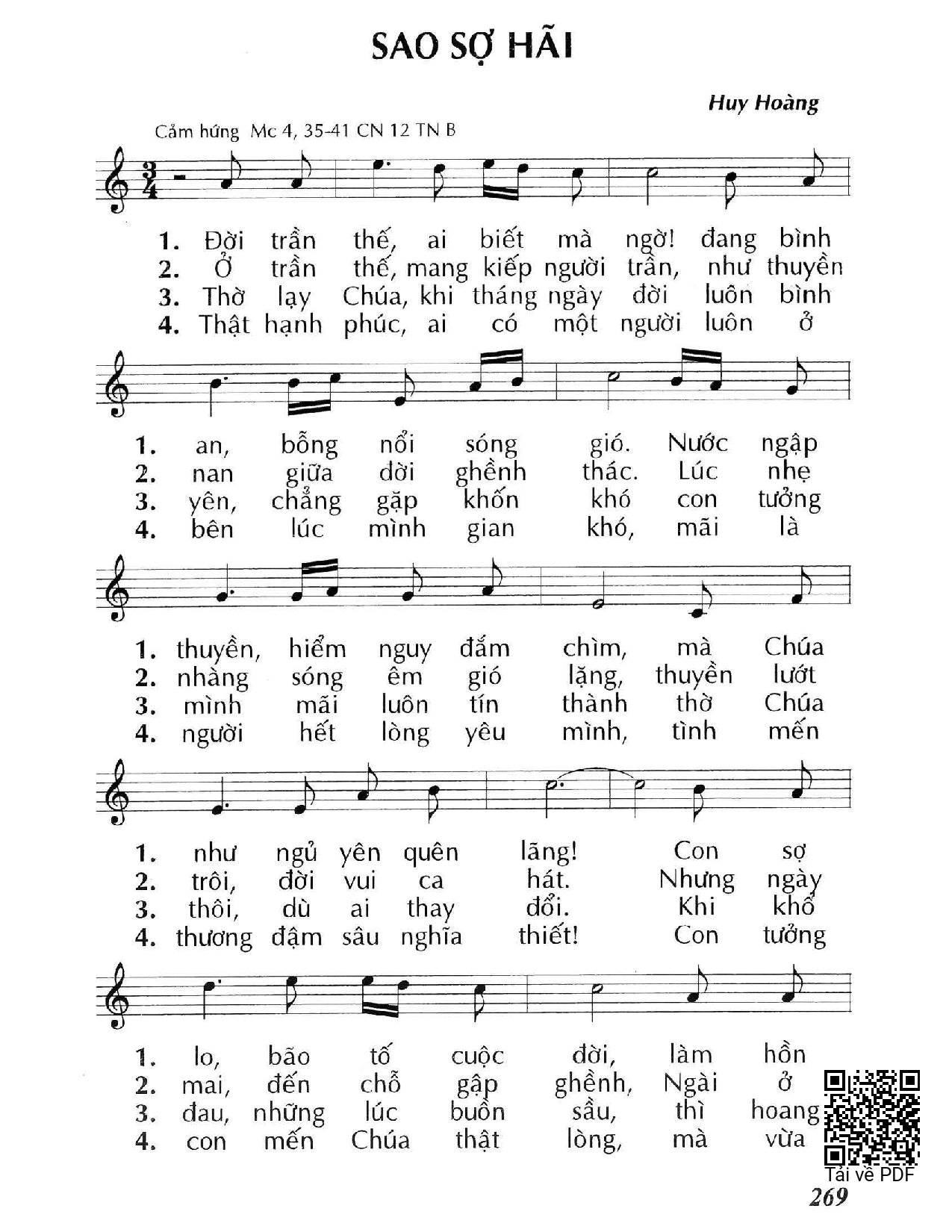 Page 1 of Sheet music PDF Sao sợ hãi (Mc. 4) - Huy Hoàng