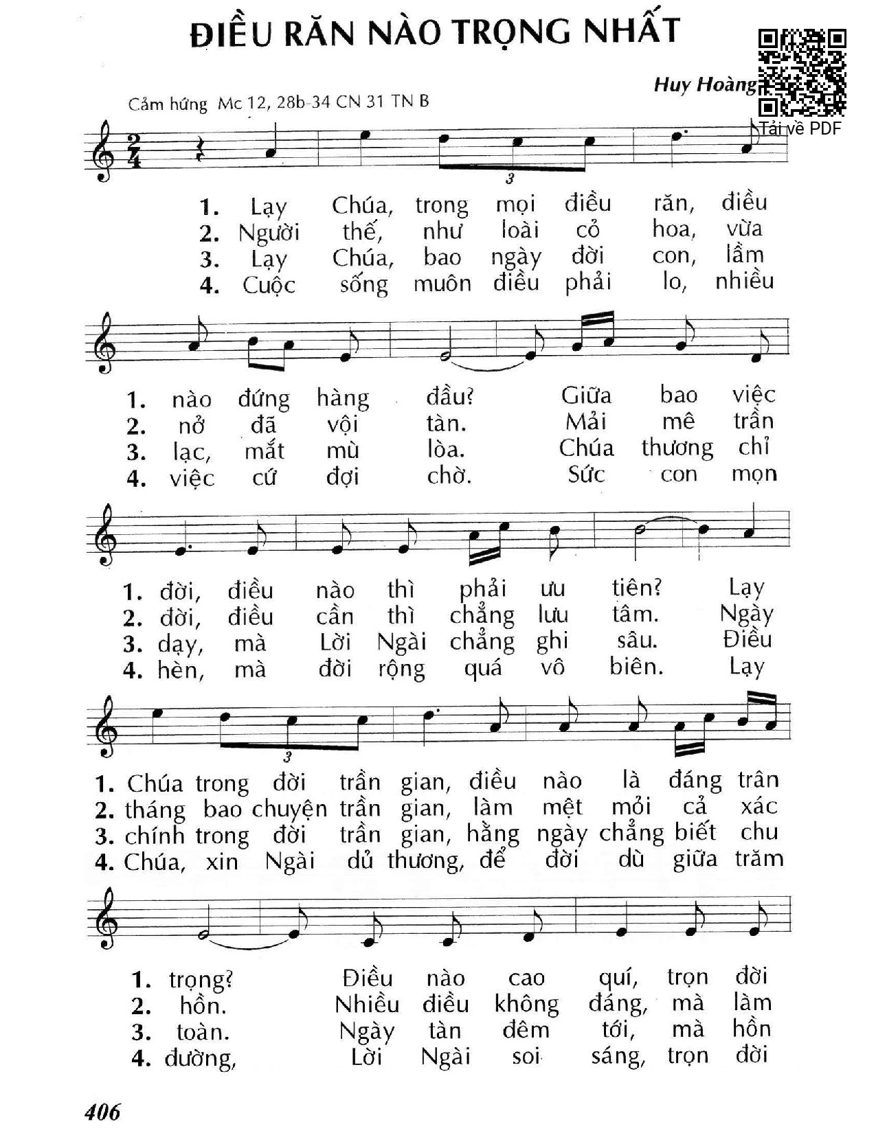Page 1 of Sheet music PDF Điều răn nào trọng nhất (Mc. 12) - Huy Hoàng